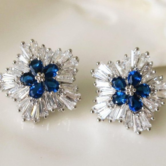 Jewelry - "Blue Flower Vintage Micro CZ Diamond Snowflake Earrings, GPMB1718
